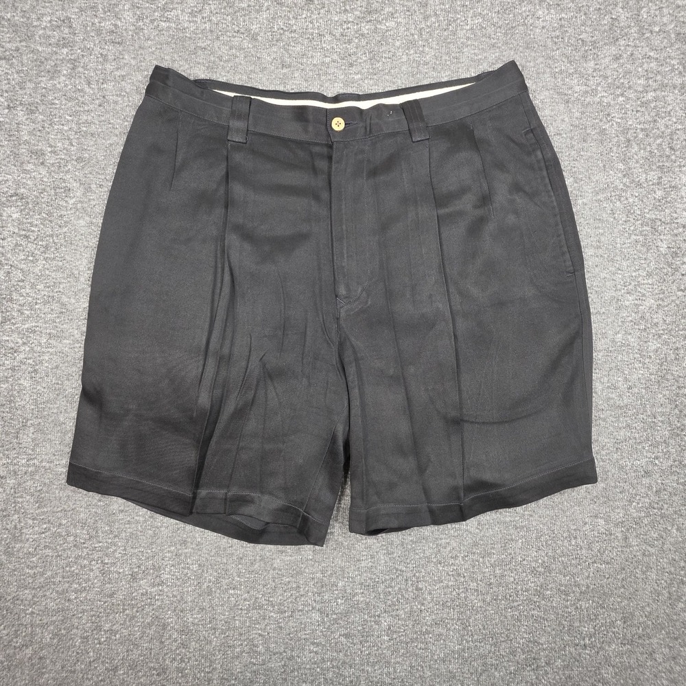 Vintage Tommy Bahama Mens Shorts Size 34 100% Silk Double Pleated Front Black